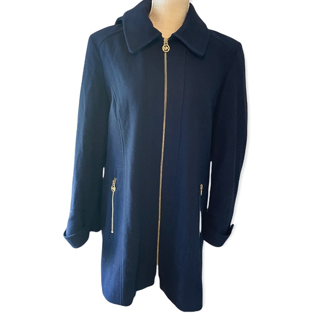 Michael Kors Navy Wool Blend Removable Hood Jacket Size XL Petite